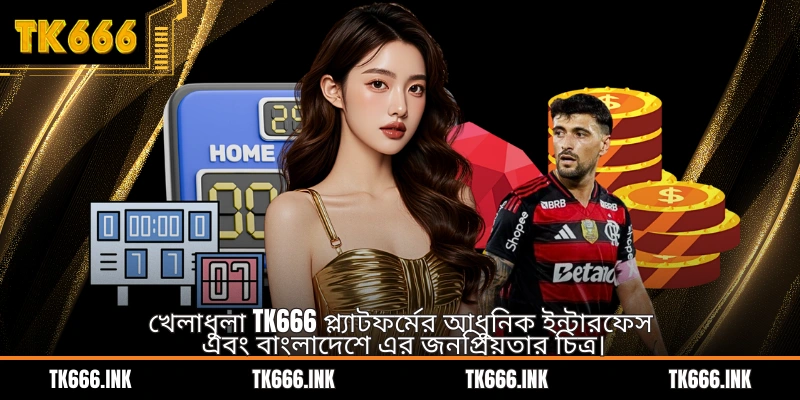 খেলাধুলা TK666 প্ল্যাটফর্মের আধুনিক ইন্টারফেস এবং বাংলাদেশে এর জনপ্রিয়তার চিত্র।