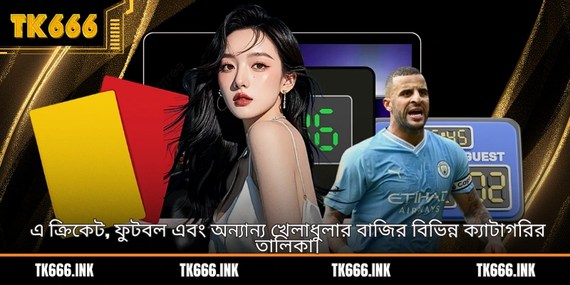 এ ক্রিকেট, ফুটবল এবং অন্যান্য খেলাধুলার বাজির বিভিন্ন ক্যাটাগরির তালিকা।
