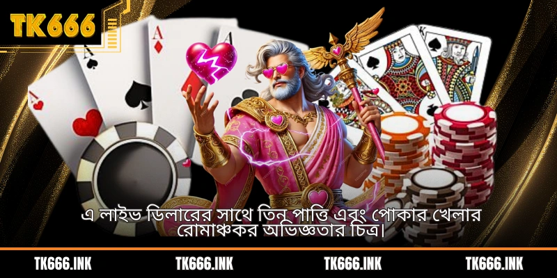 এ লাইভ ডিলারের সাথে তিন পাত্তি এবং পোকার খেলার রোমাঞ্চকর অভিজ্ঞতার চিত্র।